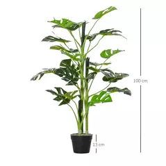 Outsunny 100cm/3.3FT Artificial Monstera Tree Decorative Cheese Plant 21 Leaves with Nursery Pot, Fake Tropical Palm Tree for Indoor Outdoor Décor, Set of 2 - 3