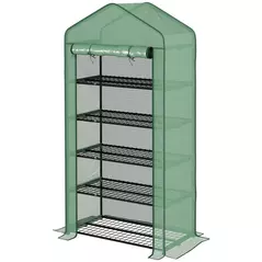 Outsunny 5 Tier Widened Mini Greenhouse with Reinforced PE Cover, Portable Indoor Outdoor Green House with Roll-up Door and Wire Shelves, 90 x 49 x 193cm, Green - 1