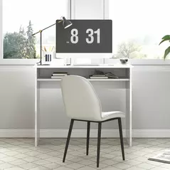 HOMCOM 90 x 50cm Computer Table, Modern Home Office Desk, Small Writing Desk with Storage Shelf, High Gloss White - 8