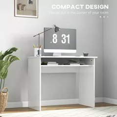 HOMCOM 90 x 50cm Computer Table, Modern Home Office Desk, Small Writing Desk with Storage Shelf, High Gloss White - 6