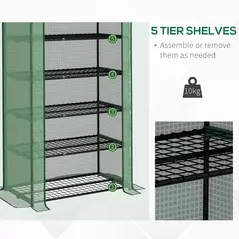 Outsunny 5 Tier Widened Mini Greenhouse with Reinforced PE Cover, Portable Indoor Outdoor Green House with Roll-up Door and Wire Shelves, 90 x 49 x 193cm, Green - 5