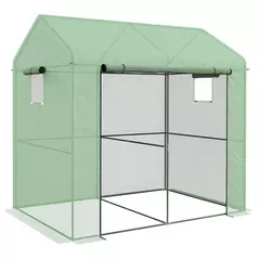 Outsunny Greenhouse, Walk-in Garden Grow House with Roll-up Door and Mesh Windows, 200 x 140 x 200cm, Green - 1
