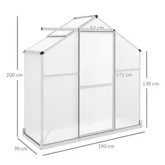 Outsunny 6 x 2.5ft Polycarbonate Greenhouse Walk-In Green House with Rain Gutter, Sliding Door, Window, Foundation, Silver - 3