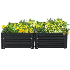 Outsunny Set of Two 60 x 60cm Steel Planter Boxes - Grey - 1