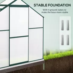 Outsunny 6 x 2.5ft Polycarbonate Greenhouse Walk-In Green House with Rain Gutter, Sliding Door, Window, Foundation, Green - 5