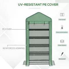 Outsunny 5 Tier Widened Mini Greenhouse with Reinforced PE Cover, Portable Indoor Outdoor Green House with Roll-up Door and Wire Shelves, 90 x 49 x 193cm, Green - 6