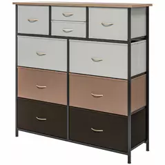 HOMCOM Bedroom Chest of Drawers, 10 Drawer Dresser with Foldable Fabric Drawers and Steel Frame, Multicolour - 1