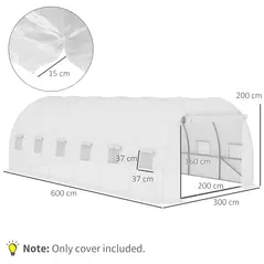 Outsunny Greenhouse Replacement Cover ONLY Winter Garden Plant PE Cover with Roll-up Windows Door, 6 x 3 x 2m White - 3