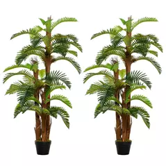 Outsunny Set of 2 Artificial Plant Tropical Fern in Pot, Fake Plants for Home Indoor Outdoor Decor, 150cm, Green - 1