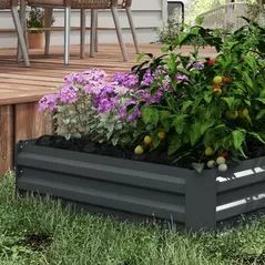 Outsunny Set of 2 291L Raised Garden Bed, Elevated Galvanised Planter Box for Flowers, Herbs, 100x100x30cm, Dark Grey - 7