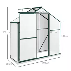 Outsunny 6 x 2.5ft Polycarbonate Greenhouse Walk-In Green House with Rain Gutter, Sliding Door, Window, Foundation, Green - 3