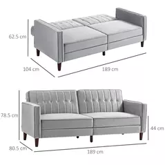 HOMCOM Modern Convertible Sofa Futon Velvet-Touch Tufted Couch Compact Loveseat with Adjustable Split Back, Light Grey - 3