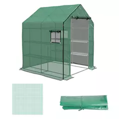 Outsunny Greenhouse Cover Replacement Walk-in PE Hot House Cover with Roll-up Door and Windows, 140 x 143 x 190cm, Green - 1