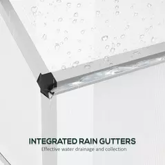 Outsunny 6 x 2.5ft Polycarbonate Greenhouse Walk-In Green House with Rain Gutter, Sliding Door, Window, Foundation, Silver - 8