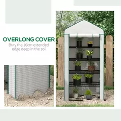 Outsunny 5 Tier Widened Mini Greenhouse with Reinforced PE Cover, Portable Indoor Outdoor Green House with Roll-up Door and Wire Shelves, 90 x 49 x 193cm, White - 8