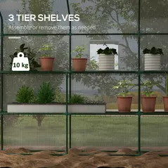 Outsunny Walk-in Greenhouse with 3 Tier 12 Shelves, Small Greenhouse with Reinforced PE Cover, Garden Plant Growhouse with Roll-up Door and Three Mesh Windows, 140 x 213 x 190 cm, White - 4