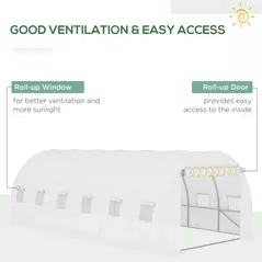 Outsunny Greenhouse Replacement Cover ONLY Winter Garden Plant PE Cover with Roll-up Windows Door, 6 x 3 x 2m White - 4