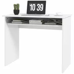 HOMCOM 90 x 50cm Computer Table, Modern Home Office Desk, Small Writing Desk with Storage Shelf, High Gloss White - 1