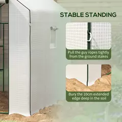 Outsunny Walk-in Greenhouse with 3 Tier 12 Shelves, Small Greenhouse with Reinforced PE Cover, Garden Plant Growhouse with Roll-up Door and Three Mesh Windows, 140 x 213 x 190 cm, White - 7