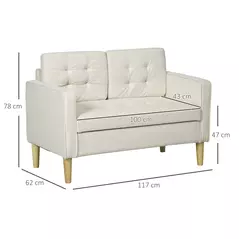 HOMCOM Modern Loveseat Sofa, Compact 2 Seater Sofa with Hidden Storage, 117cm Tufted Cotton Couch with Wood Legs, Cream White - 3