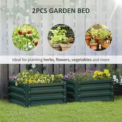 Outsunny Set of Two 60 x 60cm Steel Planter Boxes - Green - 4