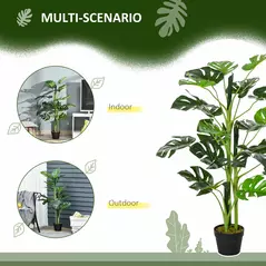 Outsunny 100cm/3.3FT Artificial Monstera Tree Decorative Cheese Plant 21 Leaves with Nursery Pot, Fake Tropical Palm Tree for Indoor Outdoor Décor, Set of 2 - 5