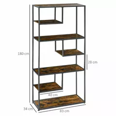 HOMCOM Industrial Bookcase Shelf, 6 Tier Metal Shelving, Storage Shelves for Living Room, Home Office, Bedroom, Rustic Brown - 3