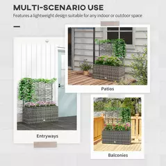 Outsunny 33L Garden PE Rattan Planter with Trellis, Free Standing Flower Raised Bed for Garden, Garden Planter for Climbing Plants, 84cm x 30cm x 107cm, Light Grey - 4