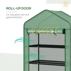 Outsunny 5 Tier Widened Mini Greenhouse with Reinforced PE Cover, Portable Indoor Outdoor Green House with Roll-up Door and Wire Shelves, 90 x 49 x 193cm, Green - 7