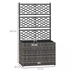 Outsunny 22 L Rattan Planter with Trellis, Freestanding Raised Beds for Garden with Two Plant Boxes, Outdoor Planter for Climbing Plants, Flowers, 57 x 30 x 107 cm, Mixed Grey - 3
