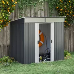 Outsunny 6.5 x 4FT Galvanised Metal Shed with Foundation Kit, Lockable Tool Garden Shed with Double Sliding Doors, Vents, Grey - 2