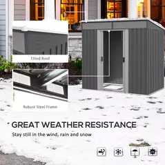 Outsunny 6.5 x 4FT Galvanised Metal Shed with Foundation Kit, Lockable Tool Garden Shed with Double Sliding Doors, Vents, Grey - 7