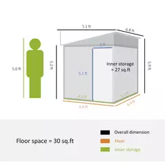Outsunny 7 x 5ft Galvanised Metal Shed, with Sliding Door, two hooks and adjustable shelves - White - 3