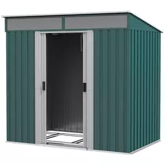 Outsunny 6.5 x 4FT Galvanised Metal Shed with Foundation Kit, Lockable Tool Garden Shed with Double Sliding Doors, Vents, Green - 1
