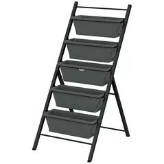 Outsunny 5-Tier Vertical Raised Garden Planter with 5 Container Boxes, Outdoor Plant Stand for Vegetable Flowers, Grey - 1