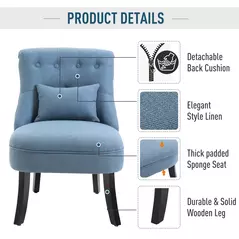 HOMCOM Tub Chair, Armless Single Sofa, Modern Button Tufted Armchair, Upholstered Linen Fabric Longue Accent Chair for Living Room, Bedroom, Set of 2, Blue - 4