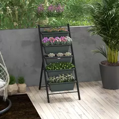 Outsunny 5-Tier Vertical Raised Garden Planter with 5 Container Boxes, Outdoor Plant Stand for Vegetable Flowers, Grey - 2