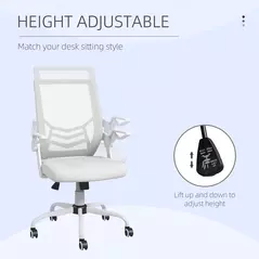 Vinsetto Mesh Office Chair, Computer Desk Chair with Flip-up Armrests, Lumbar Back Support and Swivel Wheels, White - 4