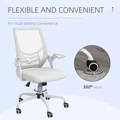 Vinsetto Mesh Office Chair, Computer Desk Chair with Flip-up Armrests, Lumbar Back Support and Swivel Wheels, White - 8