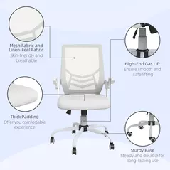 Vinsetto Mesh Office Chair, Computer Desk Chair with Flip-up Armrests, Lumbar Back Support and Swivel Wheels, White - 9