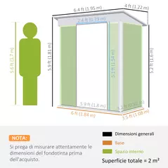 Outsunny 6.5 x 4FT Galvanised Metal Shed with Foundation Kit, Lockable Tool Garden Shed with Double Sliding Doors, Vents, Grey - 3