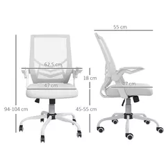 Vinsetto Mesh Office Chair, Computer Desk Chair with Flip-up Armrests, Lumbar Back Support and Swivel Wheels, White - 3