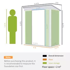 Outsunny 6.5 x 4FT Galvanised Metal Shed with Foundation Kit, Lockable Tool Garden Shed with Double Sliding Doors, Vents, Green - 2