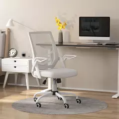 Vinsetto Mesh Office Chair, Computer Desk Chair with Flip-up Armrests, Lumbar Back Support and Swivel Wheels, White - 2