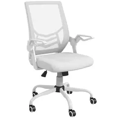 Vinsetto Mesh Office Chair, Computer Desk Chair with Flip-up Armrests, Lumbar Back Support and Swivel Wheels, White - 1