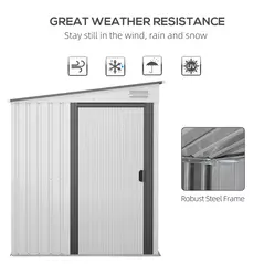 Outsunny 7 x 5ft Galvanised Metal Shed, with Sliding Door, two hooks and adjustable shelves - White - 6