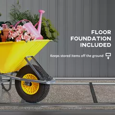 Outsunny 6.5 x 4FT Galvanised Metal Shed with Foundation Kit, Lockable Tool Garden Shed with Double Sliding Doors, Vents, Green - 4