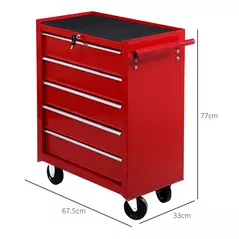 HOMCOM 5 Drawer Tool Box on Wheels, Lockable Steel Tool Cabinet with Side Handle, Red - 3