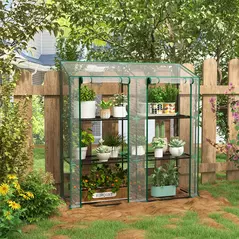 Outsunny 46 x 143cm Three-Shelf Mini Greenhouse - Clear - 2