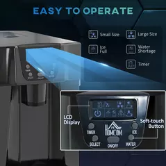 HOMCOM 3L Ice Maker Machine and Water Dispenser, 12kg in 24H, 2 Sizes 9 Ice Cubes Ready in 6-10 Mins Ice Machine, Black - 4